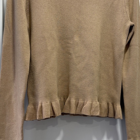 Ann Taylor Tan Crew Neck Ruffle Hem Long Sleeve Sweater Top Size Medium - Picture 4 of 10